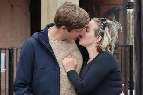 Pregnant Kelsey Parker spotted sharing kiss & looking at rings with boyfriend as couple enjoy windswept walk in Brighton