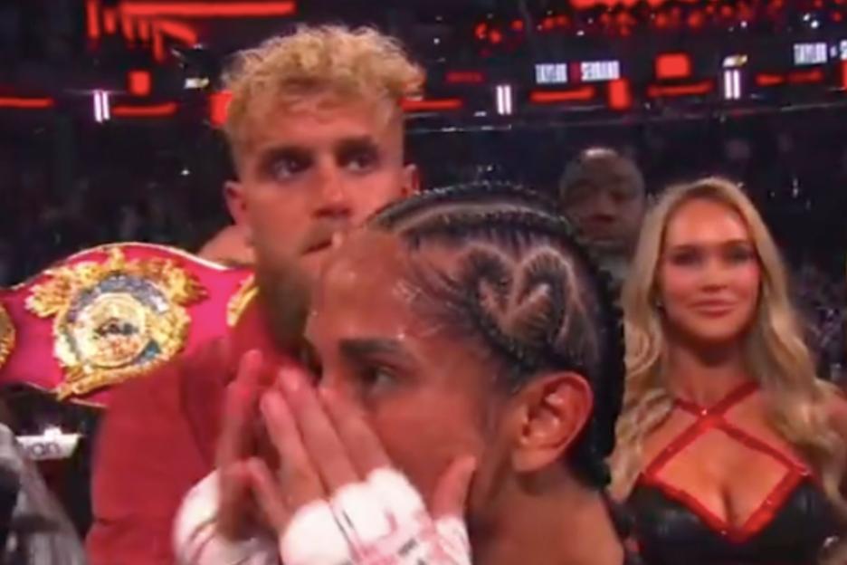 Jake Paul shakes his head in frustration as Katie Taylor beats Amanda Serrano for a THIRD time on points