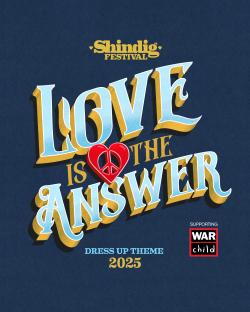 Illustration of Shindig Festival 2025 dress-up theme: Love is the Answer. Supporting War Child.
