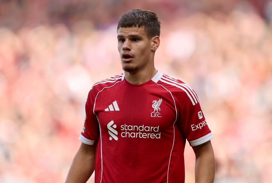 Milos Kerkez of Liverpool F.C. on the field during a Premier League match.
