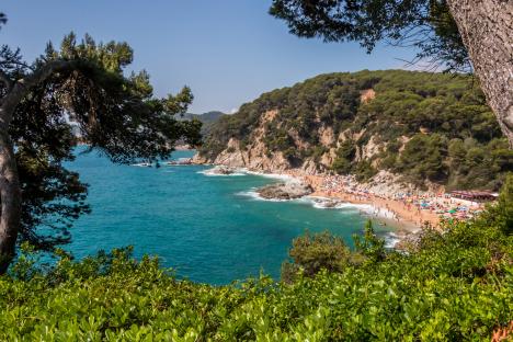 Aerial view of Cala Sa Boadella beach in Lloret de Mar, Spain.