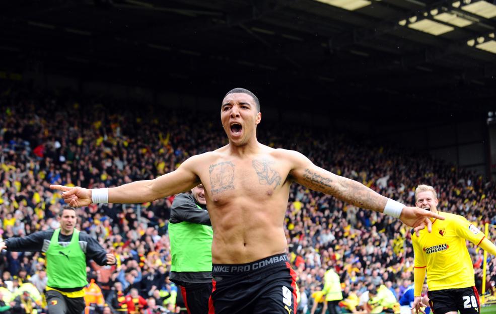 Watford's Troy Deeney celebrates scoring the winning goal.