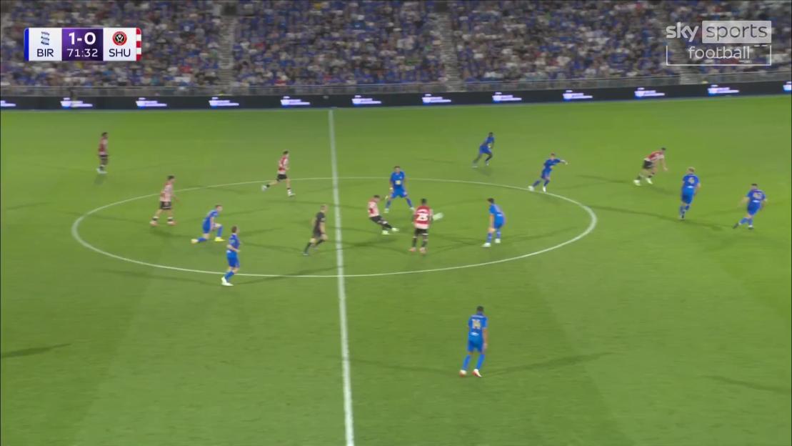Screenshot of a soccer game in progress.