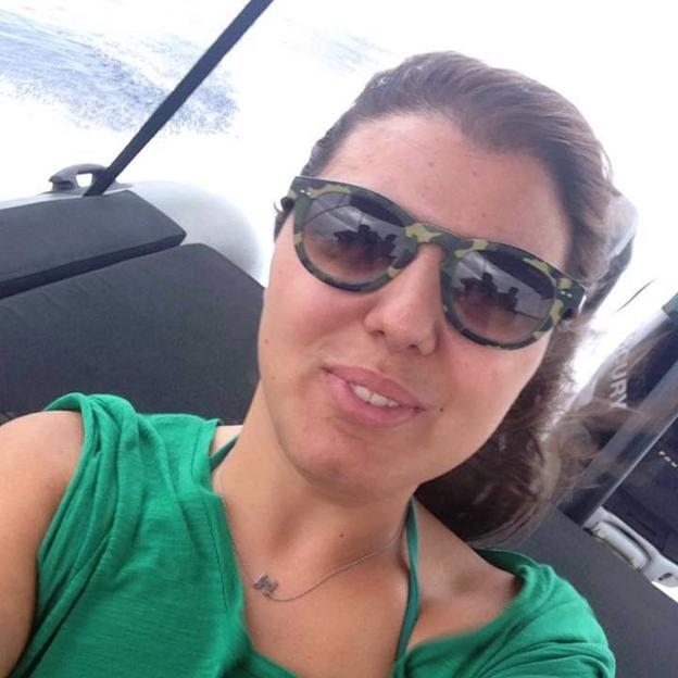 Marissa Laimos wearing camouflage sunglasses and a green shirt.