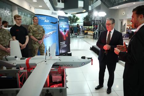 UK Prime Minister Keir Starmer viewing a drone.