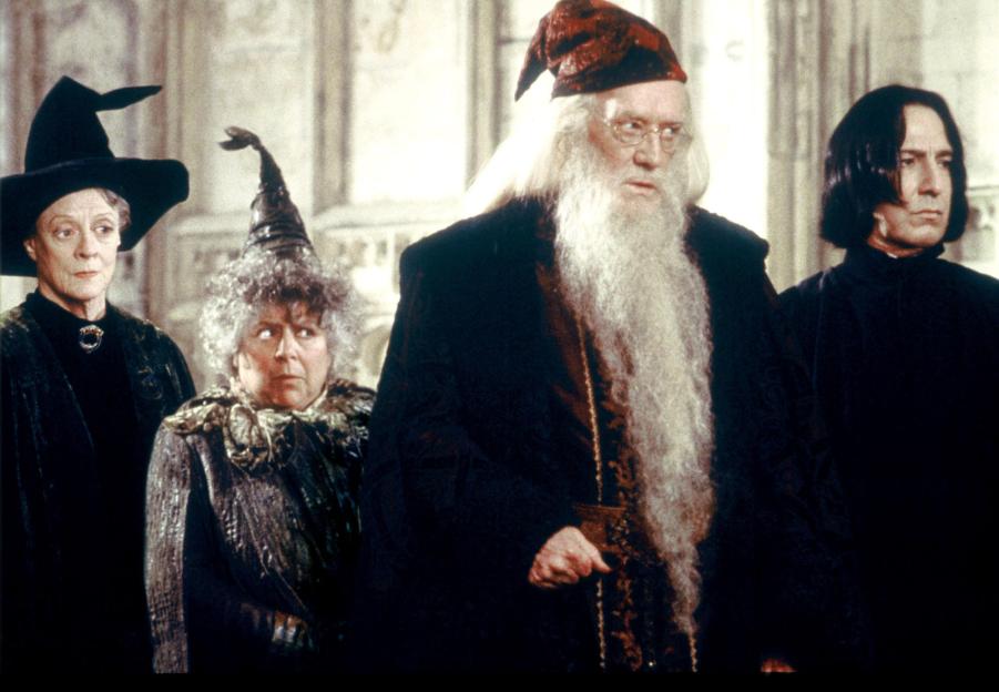 Maggie Smith, Miriam Margolyes, Richard Harris, and Alan Rickman in Harry Potter and the Chamber of Secrets.