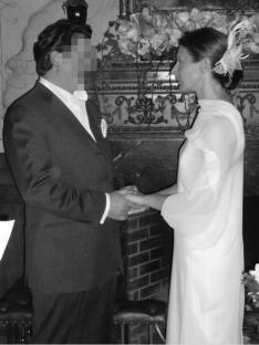 Black and white photo of a wedding ceremony.