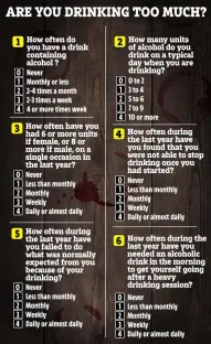 Illustration of a questionnaire about alcohol consumption.