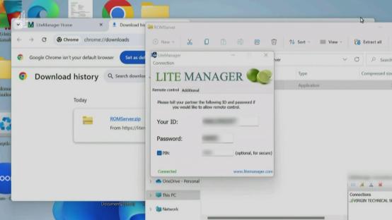 Screenshot of a computer screen showing a LiteManager connection request.