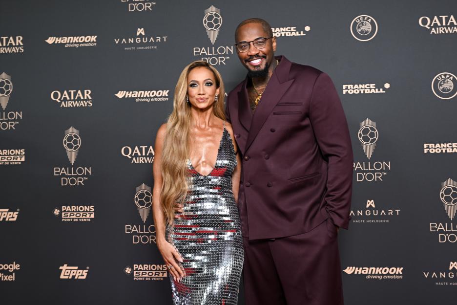 Kate Scott and Malik Scott attend the 69th Ballon D'Or Photocall.