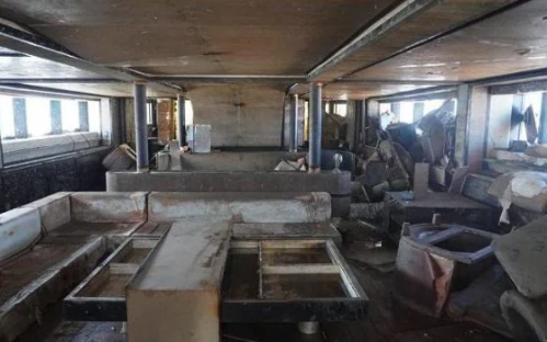 Bayesian’s interior finally revealed as luxury superyacht turned into chaotic mess after being raised from seabed
