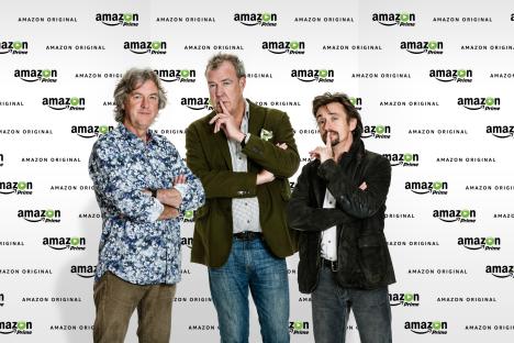 Jeremy Clarkson, Richard Hammond, and James May at an Amazon Prime event.