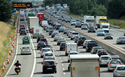 Heavy traffic on a British motorway.
