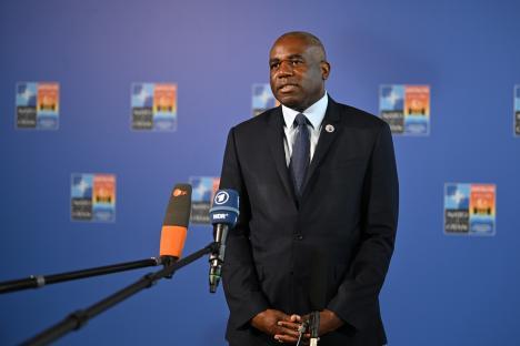 British Foreign Secretary David Lammy speaking at a press conference.