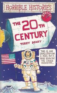 Illustration of Horrible Histories: The 20th Century book cover featuring an astronaut on the moon.