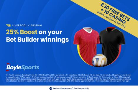Liverpool vs Arsenal: Get £30 in free bets and £10 casino bonus with BoyleSports, plus 25% boost on your winnings
