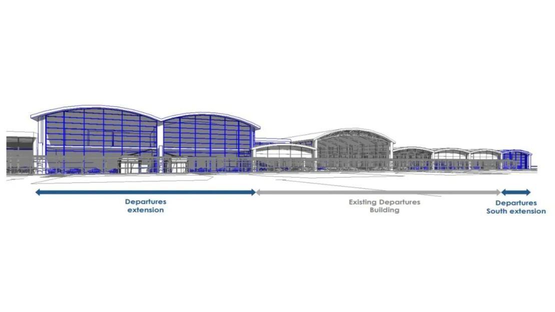 An image collage containing 1 images, Image 1 shows An image collage containing 1 images, Image 1 shows Illustration of Bournemouth Airport departures building expansion plans