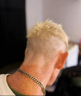 Person with blond, short, spiky hair.
