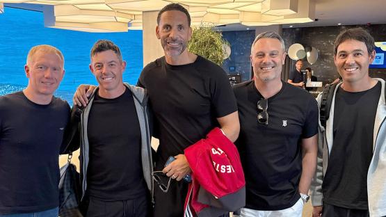Rory McIlroy meets Rio Ferdinand and Paul Scholes in Bilbao as golf superstar cheers on Man Utd in Europa League final