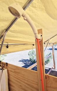 Shower in a tent.