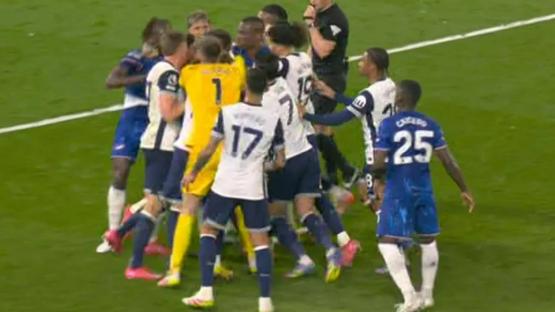 Chelsea and Tottenham descends into chaos as Romero sparks mass brawl after shoving Colwill to ground