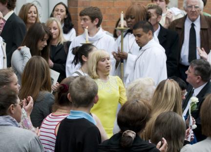 Brooke Kinsella at her brother's funeral.