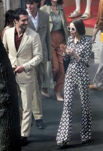 Lily Collins and Eugenio Franceschini on the set of Emily in Paris in Rome.