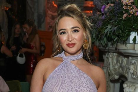 Georgia Harrison shows off blossoming baby bump in lilac gown as she glams up for Olivia Attwood’s birthday party