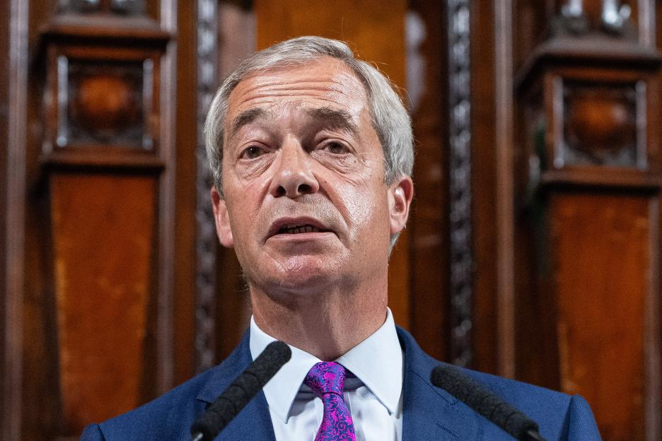 Nigel Farage speaking at a press conference.