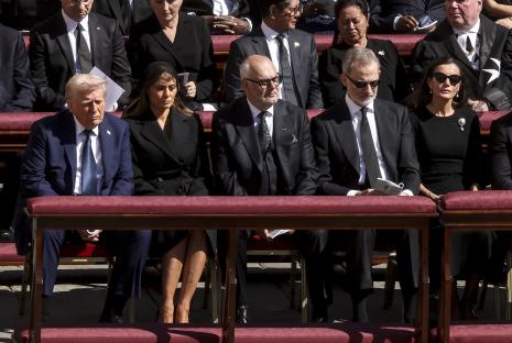 Donald and Melania Trump, and the King and Queen of Spain at Pope Francis' funeral.