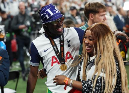 Yves Bissouma of Tottenham Hotspur celebrates winning the Europa League.