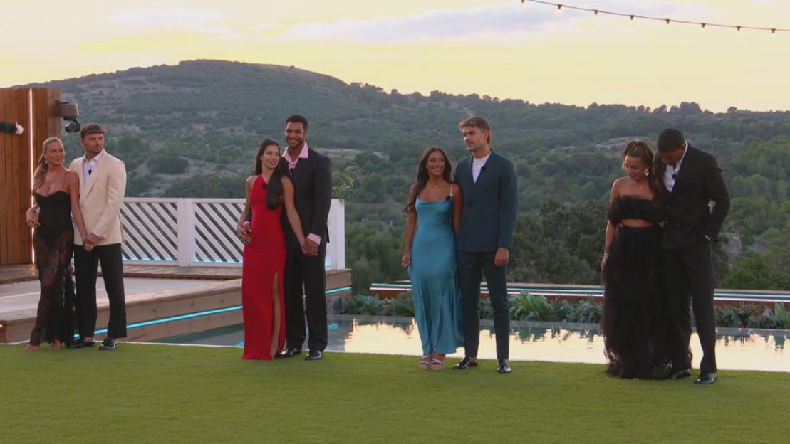 From ITV..Love Island SR12 Ep 49 on ITV2 and ITVX..Pictured: Angel,Ty, Yasmin, Jamie, Shakira, Harry, Toni & Cach..This photograph is (C) ITV plc and can only be reproduced for editorial purposes directly in connection with the programme or event mentioned above, or ITV plc. This photograph must not be manipulated [excluding basic cropping] in a manner which alters the visual appearance of the person photographed deemed detrimental or inappropriate by ITV plc Picture Desk. This photograph must not be syndicated to any other company, publication or website, or permanently archived, without the express written permission of ITV Picture Desk. Full Terms and conditions are available on the website www.itv.com/presscentre/itvpictures/terms..For further information please contact:.michael.taiwo1@itv.com
