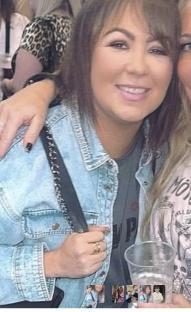 Woman in denim jacket with friends.