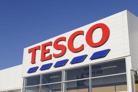Tesco superstore entrance sign.