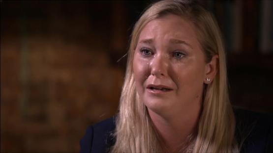 Virginia Giuffre crying during a BBC interview.