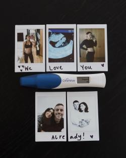 Collage of photos announcing a pregnancy.