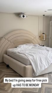 Beige bed with arched headboard, offered for free pickup on Monday.