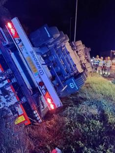 Overturned lorry on the A46 in Nottinghamshire.