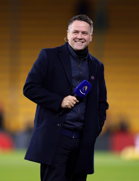 Michael Owen working for Amazon Prime Video during the Premier League match at Molineux Stadium, Wolverhampton. Picture date: Tuesday December 5, 2023. PA Photo. See PA story SOCCER Wolves. Photo credit should read: Nigel French/PA Wire. RESTRICTIONS: EDITORIAL USE ONLY No use with unauthorised audio, video, data, fixture lists, club/league logos or "live" services. Online in-match use limited to 120 images, no video emulation. No use in betting, games or single club/league/player publications.