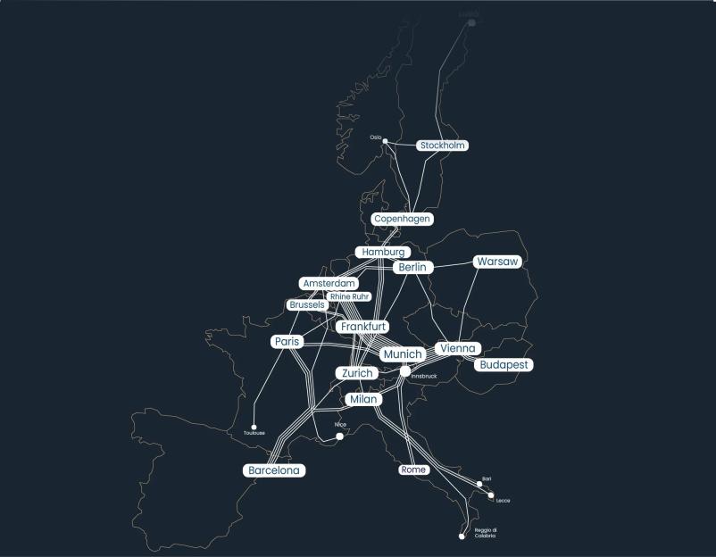 Map of European train routes.