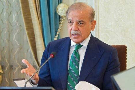 Pakistan's Prime Minister Shehbaz Sharif at a security meeting.