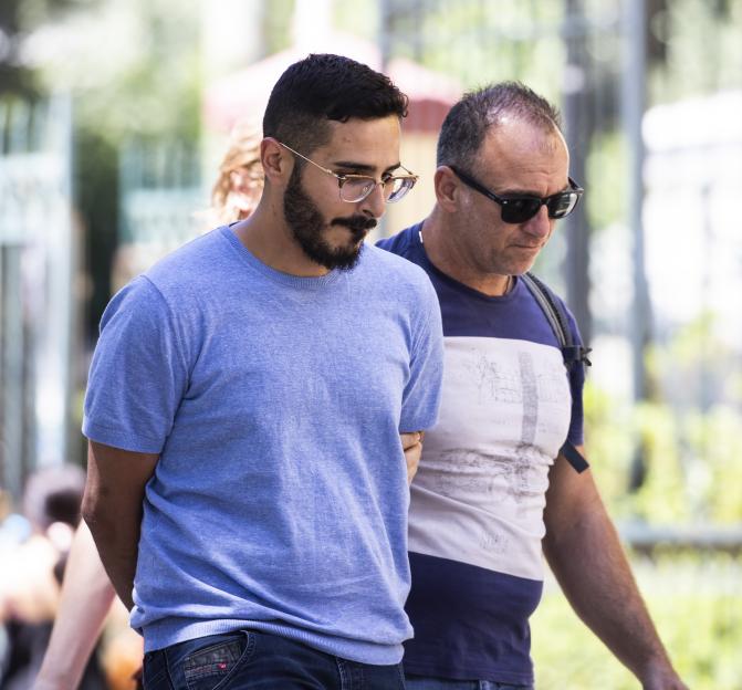 Shimon Hayut, known as the "Tinder Swindler" Simon Leviev (left), being expelled from Athens, Greece.