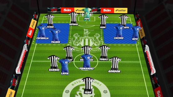 Illustration of Newcastle vs Chelsea football formations.