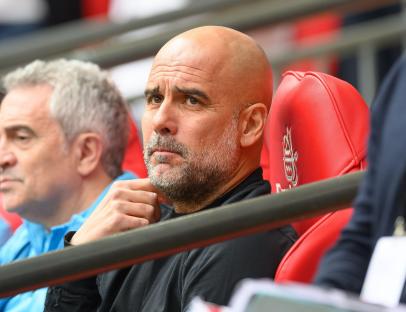 Pep Guardiola at Wembley Stadium.