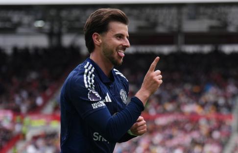 Mason Mount of Manchester United celebrating a goal.