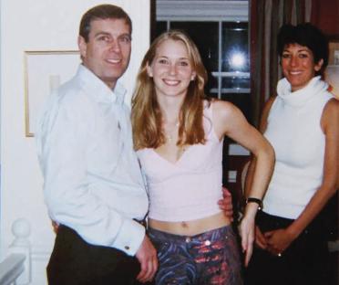 Photo of Prince Andrew, Virginia Giuffre, and Ghislaine Maxwell.