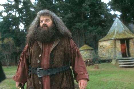 Robbie Coltrane as Rubeus Hagrid in Harry Potter and the Sorcerer's Stone.