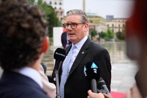 Keir Starmer speaking to reporters.