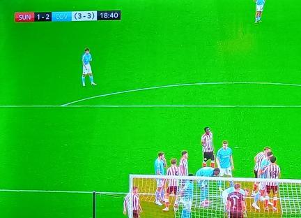 Screenshot of a soccer game showing a bizarre gaffe by Sky Sports.