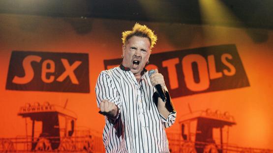 John Lydon of the Sex Pistols performing.